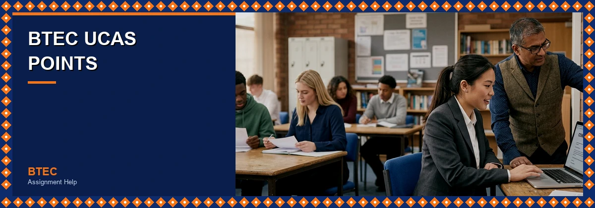 BTEC UCAS Points | student checking a university offer with a tutor