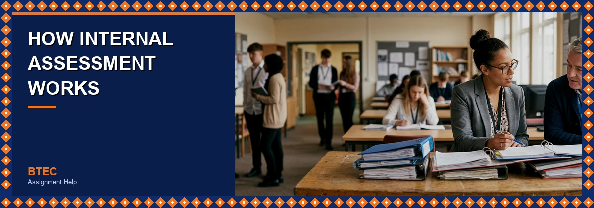 How BTEC Internal Assessment Works | tutors reviewing marked portfolios
