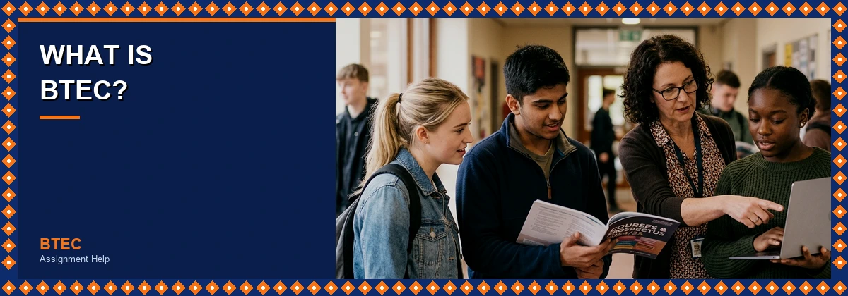 What Is BTEC? | students reviewing a course prospectus with a tutor